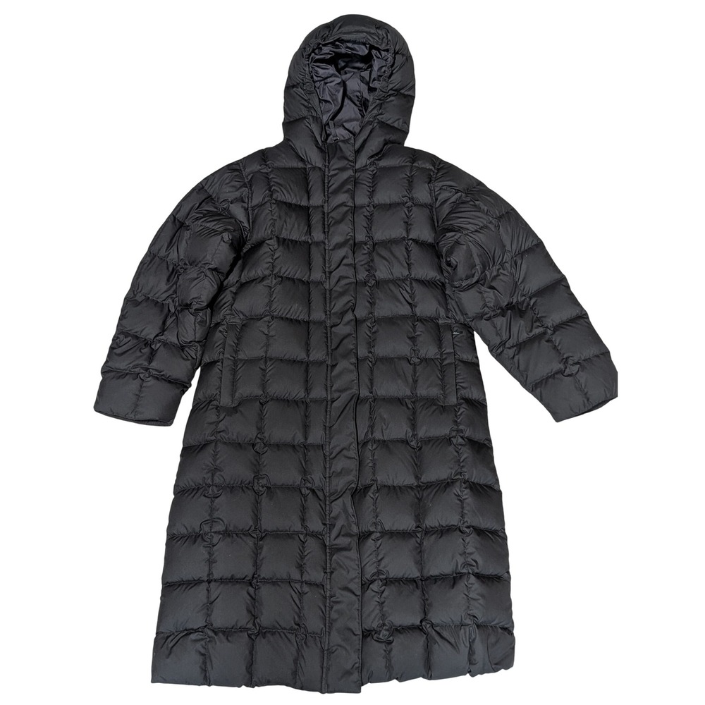 Lands End Puffer Coat Women S Black Long Quilted Hooded Parka Winter Jacket Warm